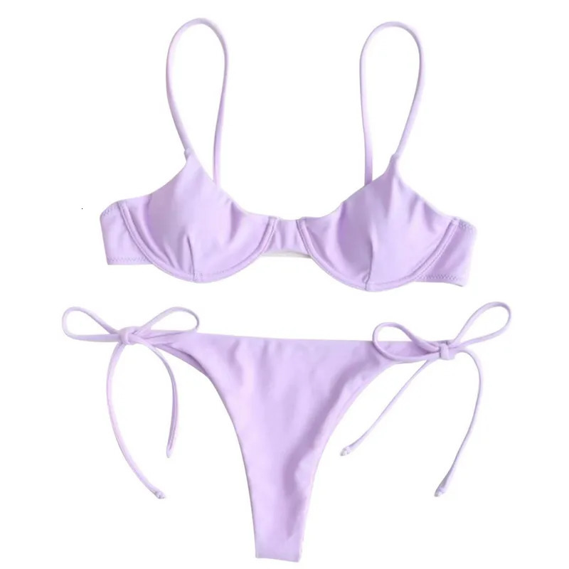 Womens Split Swimsuit Set Solid ColorPrinted Vneck Bikini Lace Up Panties for Summer 250219