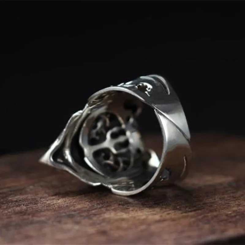 Retro Prajna Mask Ring For Men Punk Gothic Rock Hiphop Adjustable Open Ring Handmade Designer Jewelry Biker Accessories Man GiftXJ250219