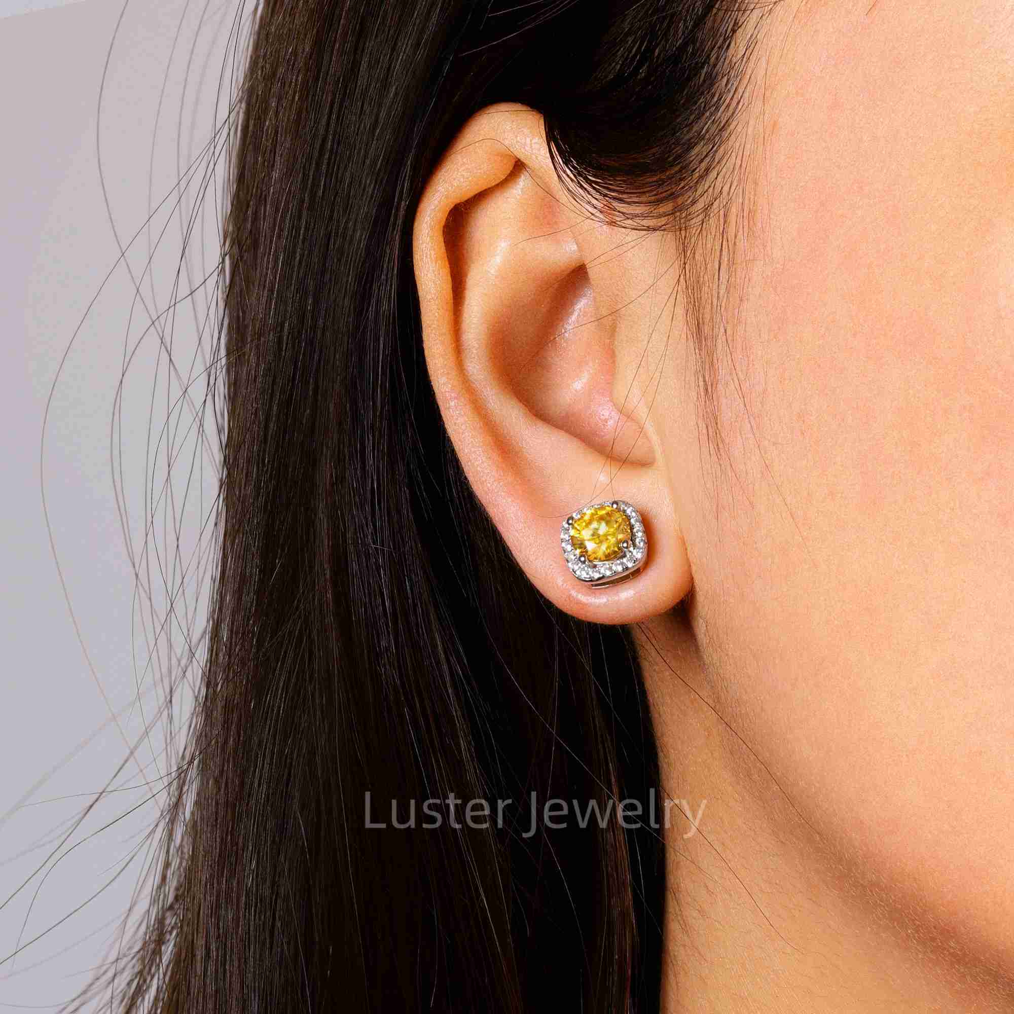 Luster GRA Certified 6.5mm Round Cut Yellow Moissanite Vintage Halo Moissanite Stud Earrings 925 Sterling Silver for Women