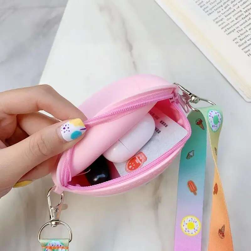Ddmyshoesvip Girls Donut Crossbody Cute Shoulder Bag Children Silicone Mini Coin Purse Wallets Kids Cartoon Rainbow Messenger Handbags