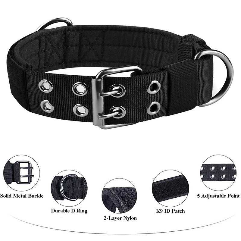 Adjustable and Durable Nylon Tactical Pet Dog CollarSuitable for Medium and Large Dogs W250219
