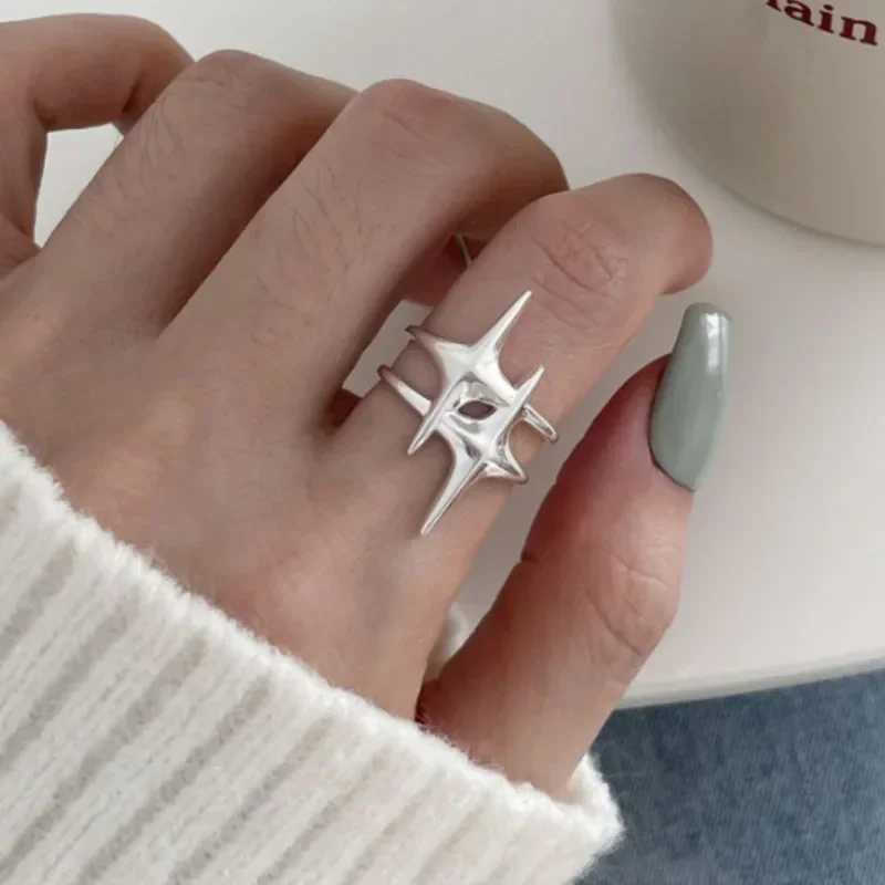 Y2K Hip Hop Silver Color Copper Stars Open Rings for Women Men Fashion Adjustable Couple Rings Vintage Ring Jewelry GiftXJ250219