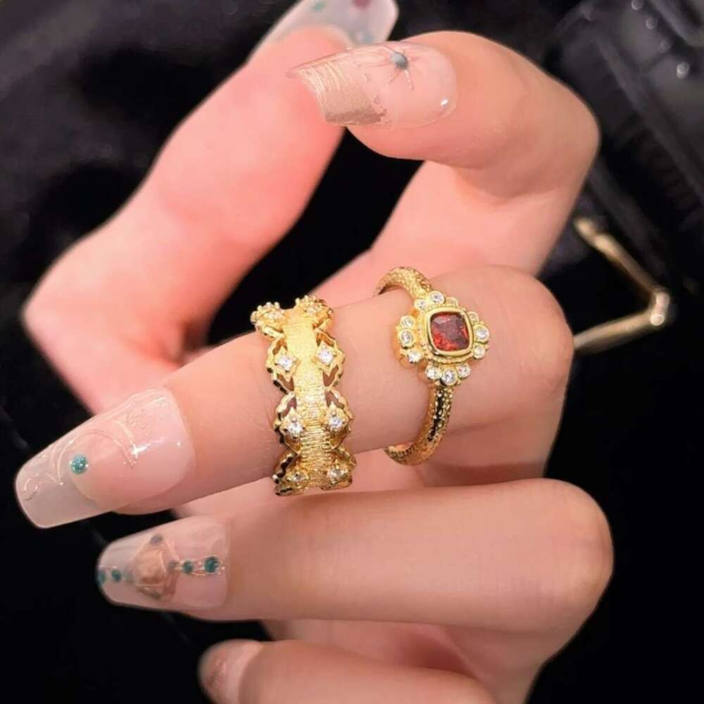 Nebula pure silver women's Buchi style handmade brushed ring, light luxury high-end lace edge paired ring