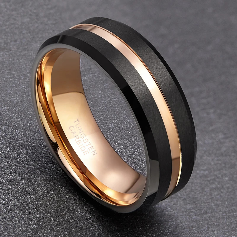 TIGRADE 8mm Men Black Tungsten Carbide Ring Thin Blue Line Wedding Band Vintage Men Jewelry Anime Anel Masculino Aneis Size 6-15 250218