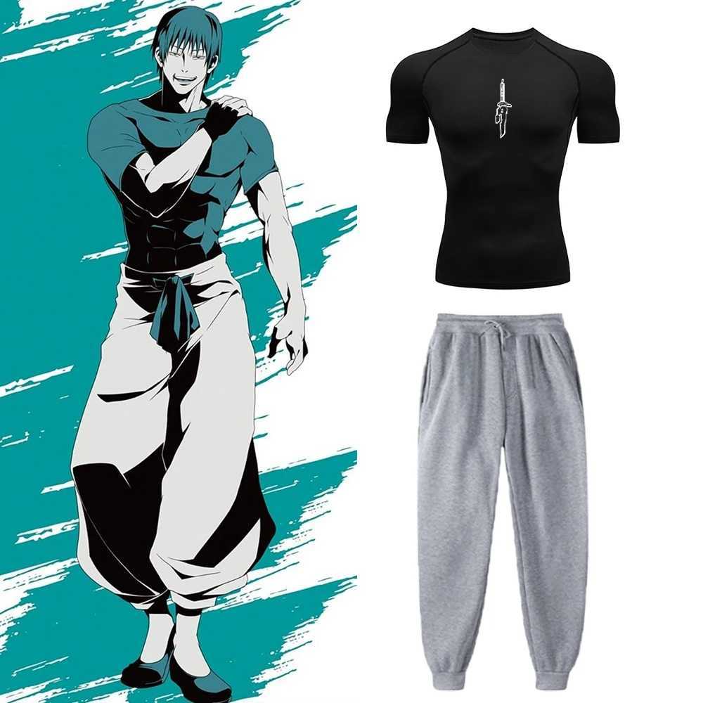 Anime Jujutsu Kaisen Toji Compression Shirt Set Casual Performance Set Mens Athletic Workout Quick Dry Tee+Sweatpants UnisexXJ250218