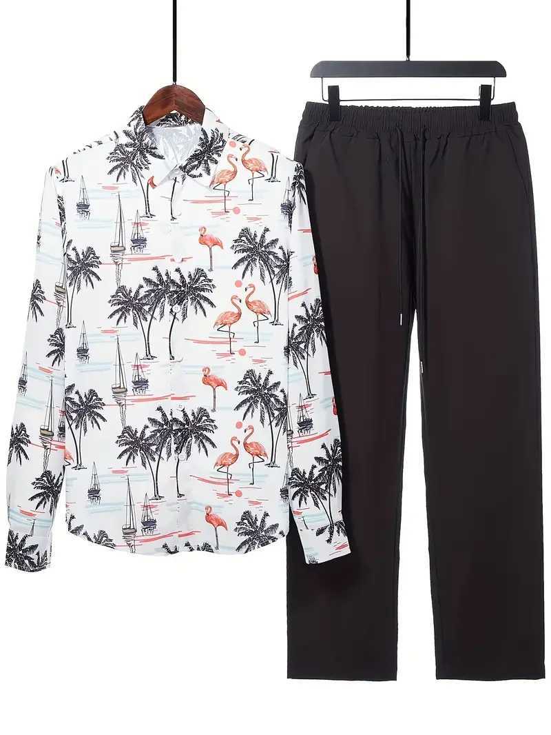 Long Sleeve Shirt Set Mens Geometric 3D Printed Button-up Shirt And Pants Set Mens And Womens Stylish Casual Simple SuitXJ250218