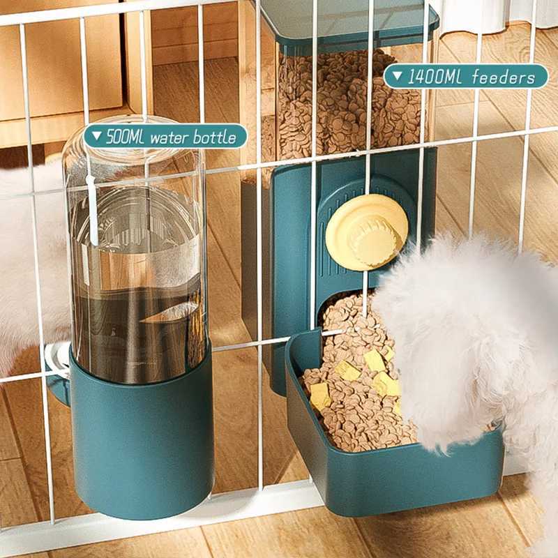 Dog Feeders HOOPET Automatic Pet Bowls Cage Hanging Feeder Dog Water Bottle Food Container Dispenser Bowl for Puppy Cats Pet Feeding Product H250218
