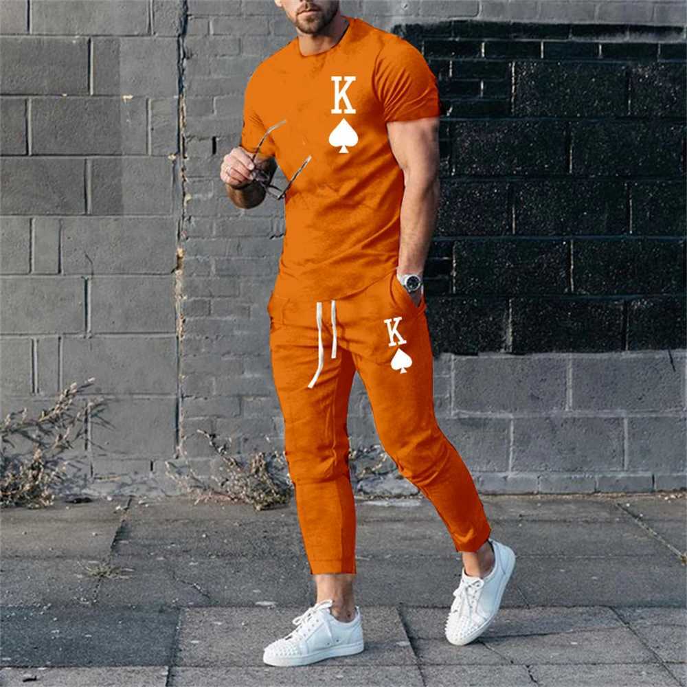 Summer Fashion King 3D Print Men Sportswear Set Casual Short-Sleeved T Shirt Pants 2-Piece Set Oversized Pullover Men ClothingXJ250218