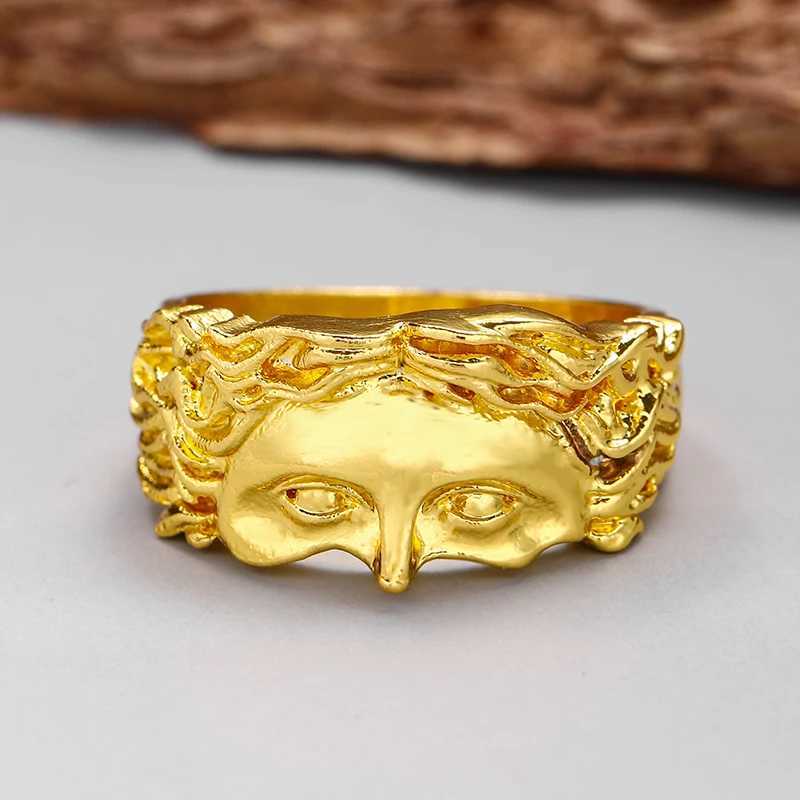 Vintage Gold Color Jesus Half Face Open Ring for Men Women Retro Religious Belief Jewelry Pure Copper Finger Rings Bands GiftsXJ250219
