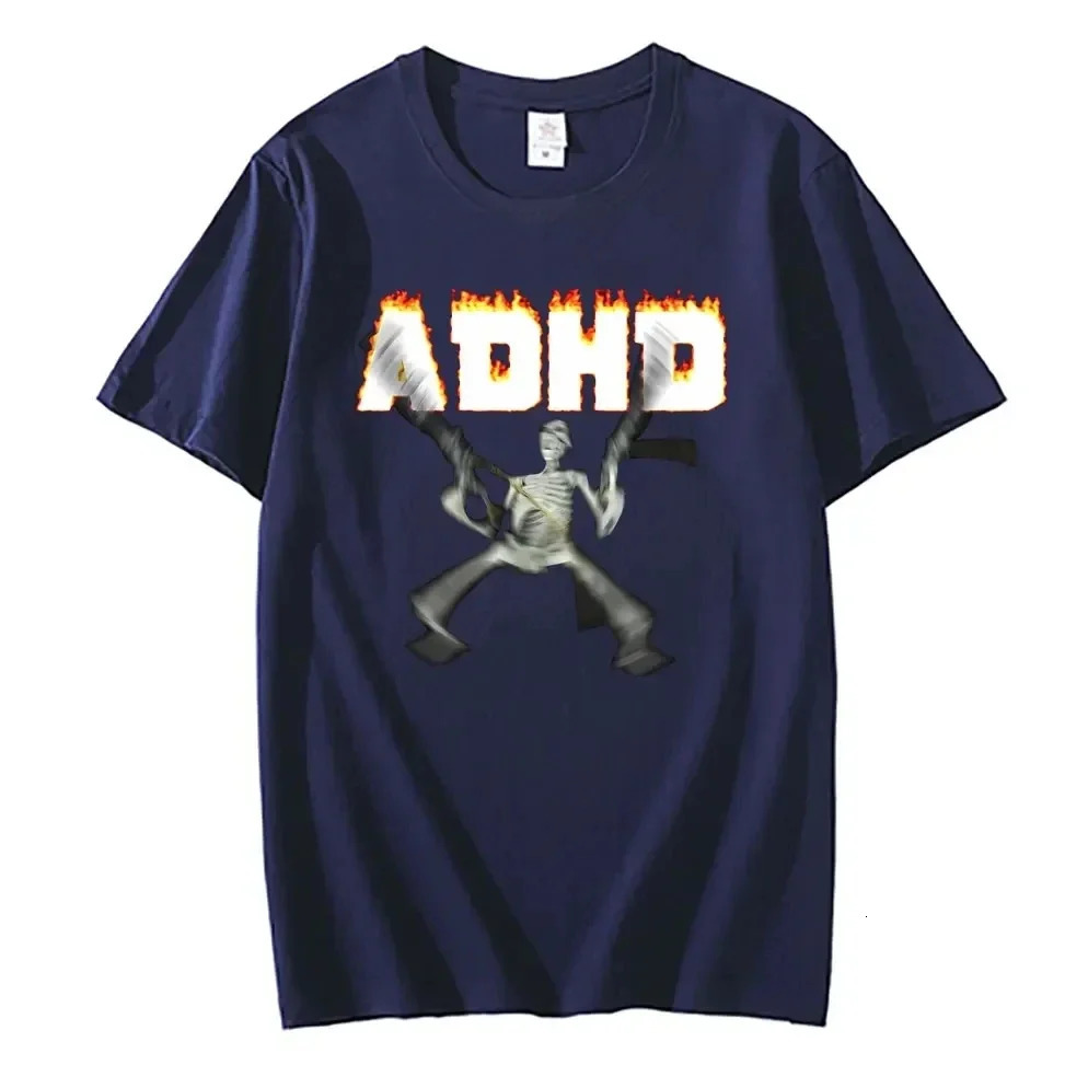 Adhd Skeleton Meme T-shirts Classic Vintage Humor Horror Funny Skull T Shirt Men Women Casual Hip Hop Summer Oversized T Shirt 250217