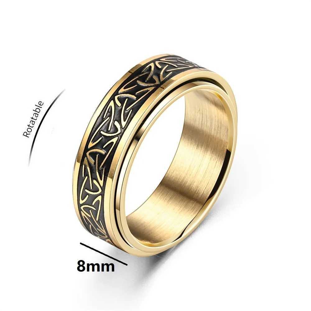 Punk Viking Script Stainless Steel Rotating Fidget Rings Men For Anxiety Worry Stress Relief Metal Rock Band Ring SpinnerXJ250219