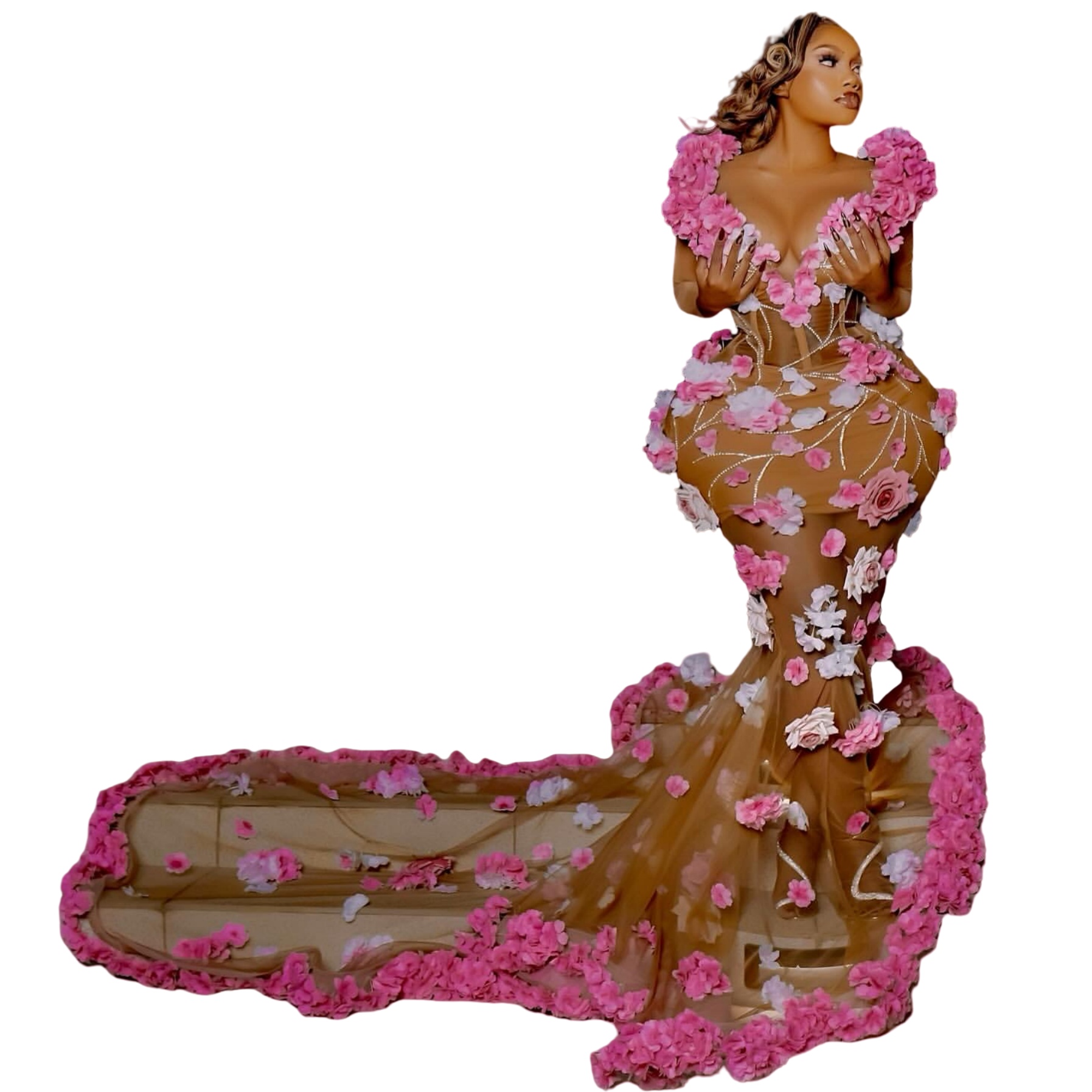 Aso Ebi Pink Mermaid Prom Dresses 2025 Illusion Flowers Beaded Tulle Evening Formal Party Second Birthday Engagement Gowns Plus Size Dress For Special