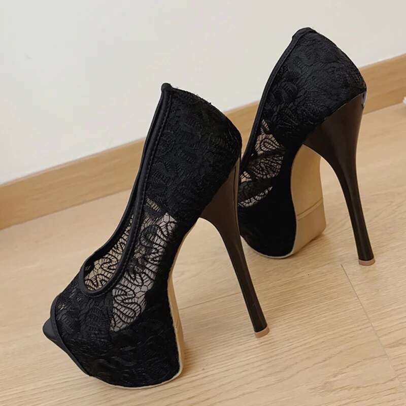 Liyke Fashion Design Embroidery Mesh Platform Pumps Women Sexy Sgback Shallow Peep Toe Pink High Heels Wedding Banquet Shoes