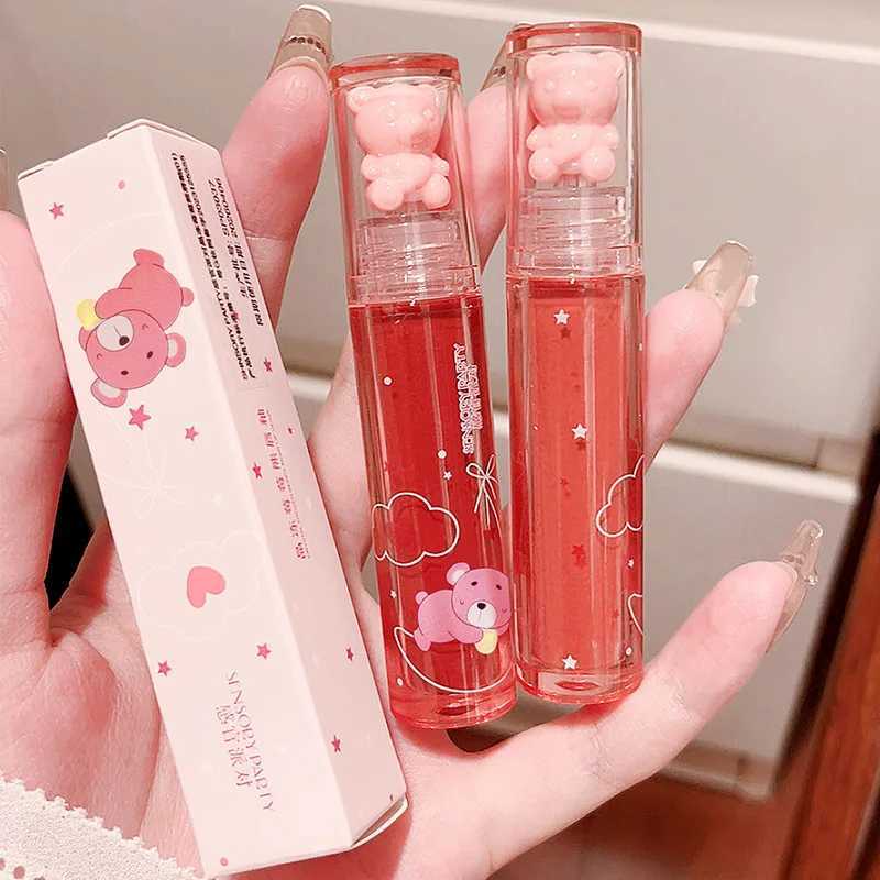 Liquid lipstick crystal gloss lipstick mirror cute bear lipstick gloss waterproof transparent nude lipstick girl makeup Korean makeupW250219