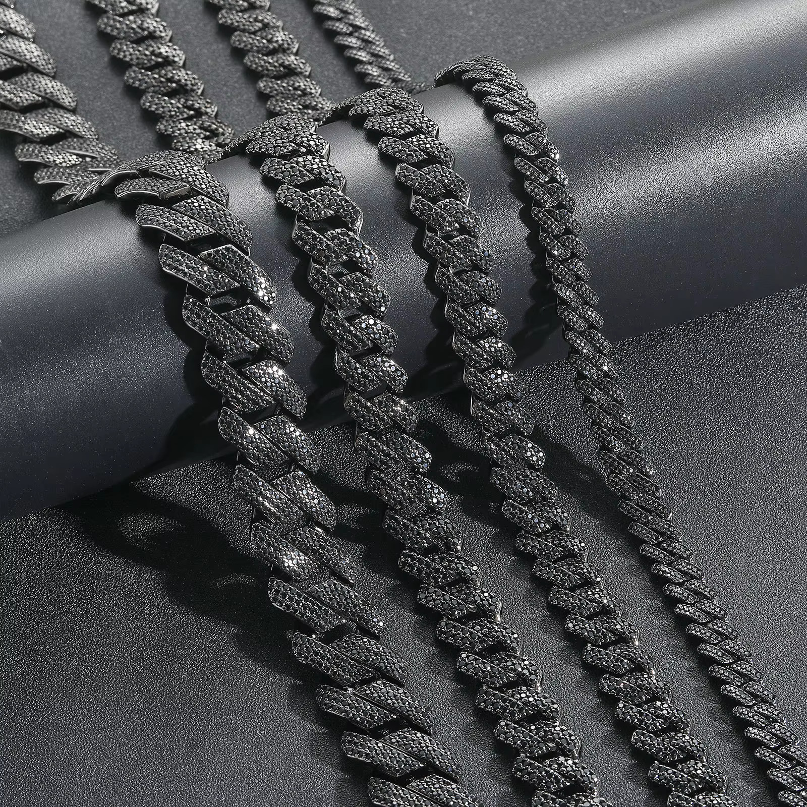 BES 10/13/15/20mm Black Color Necklace Iced Out Cz Prong k Bracelet Dia Cuban Chain Hip Hop Jewelry