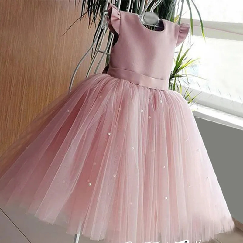 Toddler Girl Flower Birthday Tulle Dress Backless Bow Wedding Gown Kids Party Wear Princess Blue Dress Baby Girl Bowknot Dresses 250311