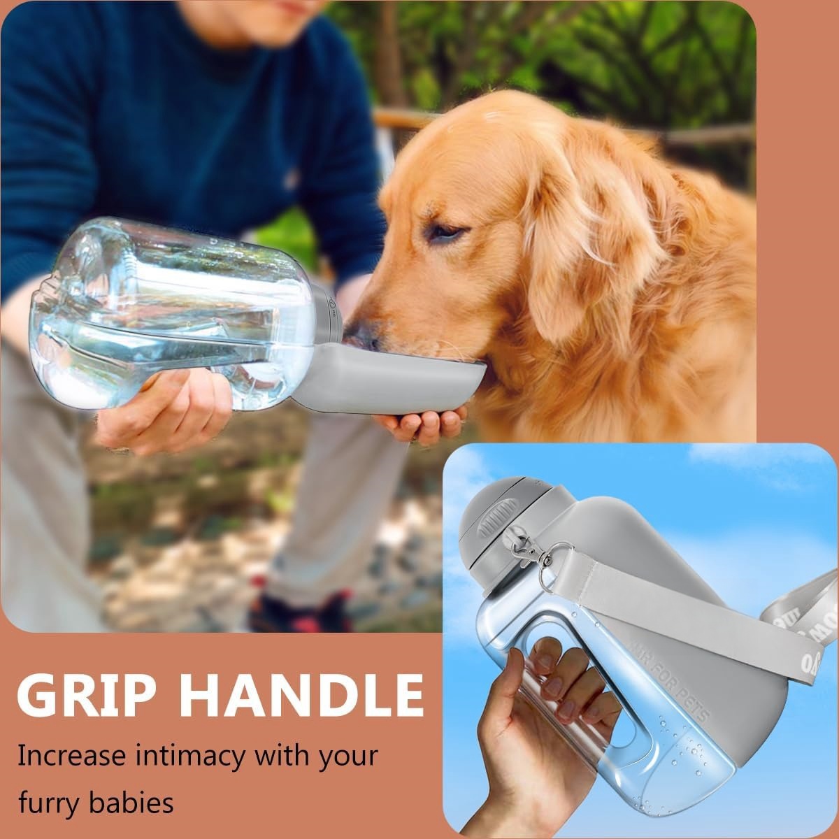 Leak-Proof Portable Dog Water Bottle - 50oz & 34oz Options with Detachable Drink Bowl for Outdoors