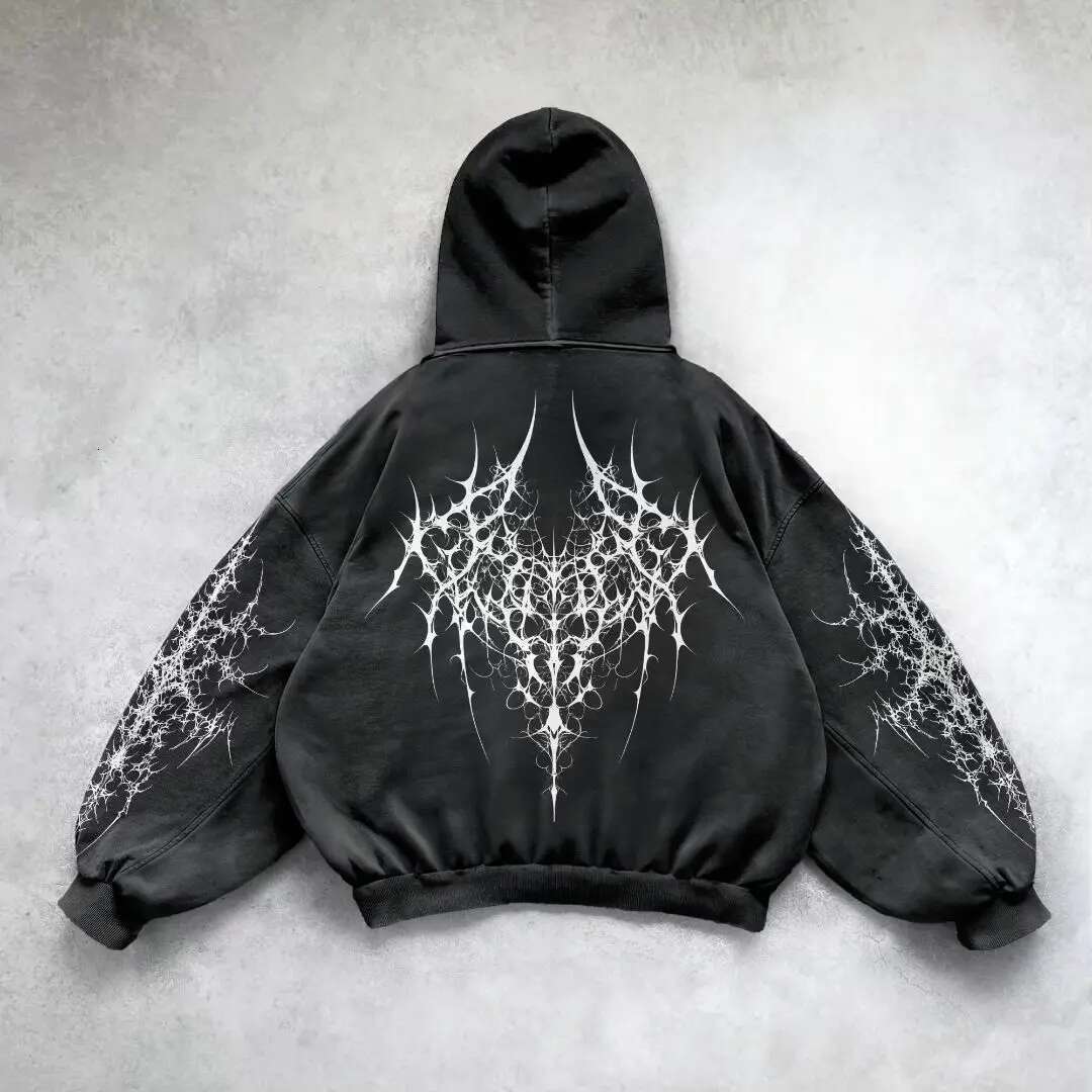 Y2k Hoodie Gothic Punk Oversized Graphic Print Black Hoodies Loose Haruku Long Sleeved Pullover Men and Women Sweatshirt Top