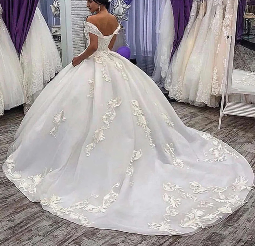 A Line Wedding Dresses Bridal Gowns For Weddings Formal Off-Shoulder Sleeveless Organza Applique Custom Ivory White Zipper Lace Up Plus Size