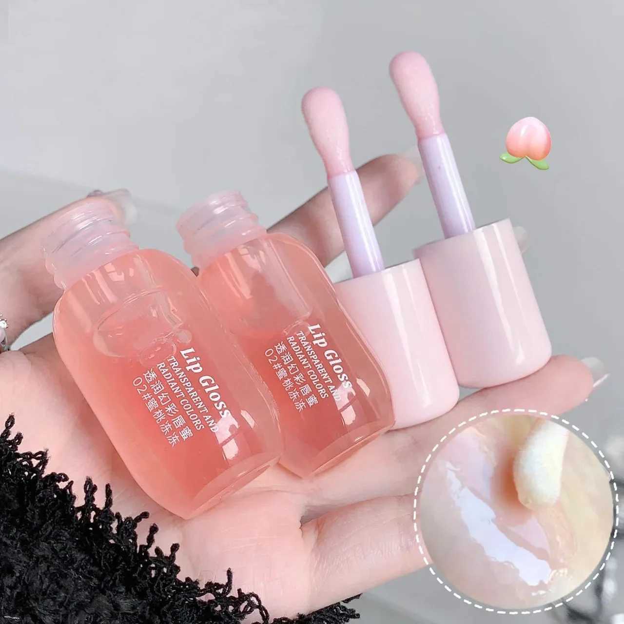 Fruit Crystal Jelly Lip Oil Hydrating Transparent Glass Lip Gloss Plumping Clear Lip Plumper Serum Lips Care Makeup CosmeticsW250219