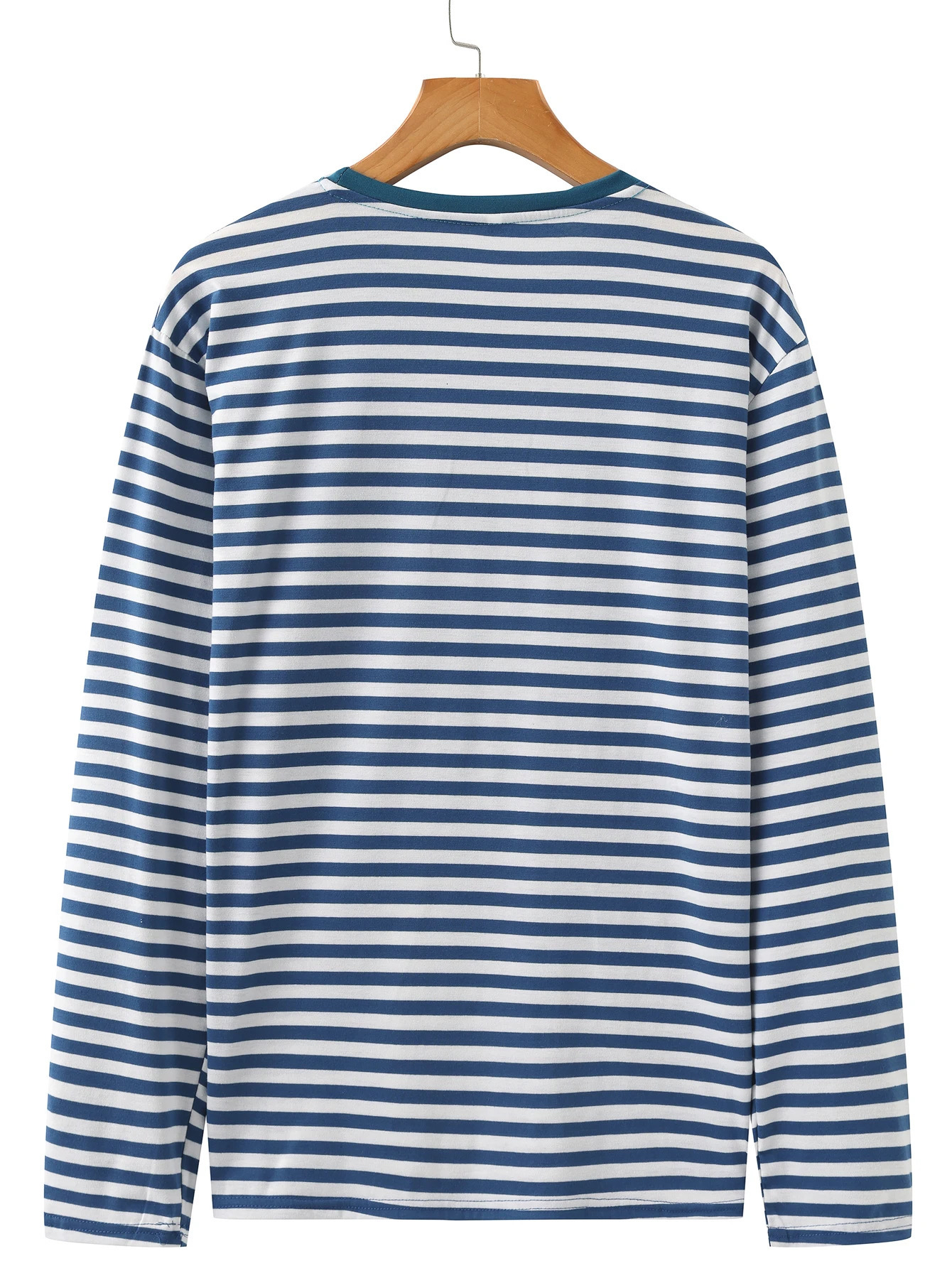 Fashionable stretch casual navy blue striped Tshirt for men long sleeved base shirt mens clothing 250213
