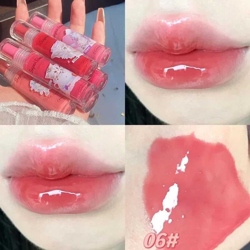 Lovely Cat Lip Glaze Jelly Mirror Liquid Lipstick Non-stick Cup Red Pink Lip Gloss Transparent Tinted Girls Cute Makeup CosmeticW250219