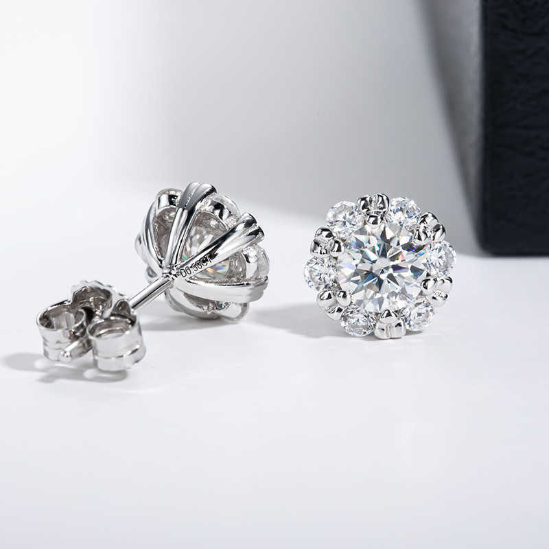 Luster Jewelry Fashion 1CTW GRA Certified Moissanite Earring Halo Design 925 Sterling Silver Flower Earring