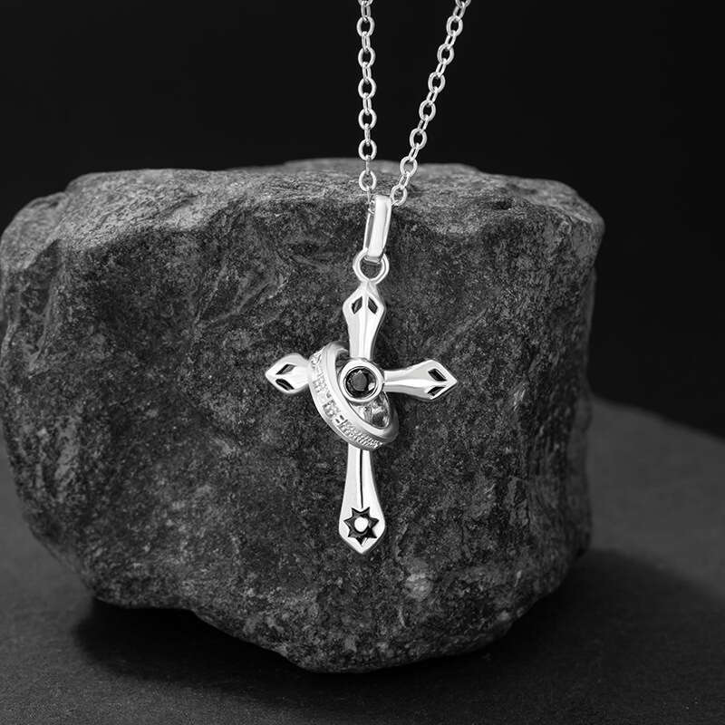 Cross sterg sier necklace with niche design, light hip-hop collarbone chain style, angel guardian pendant