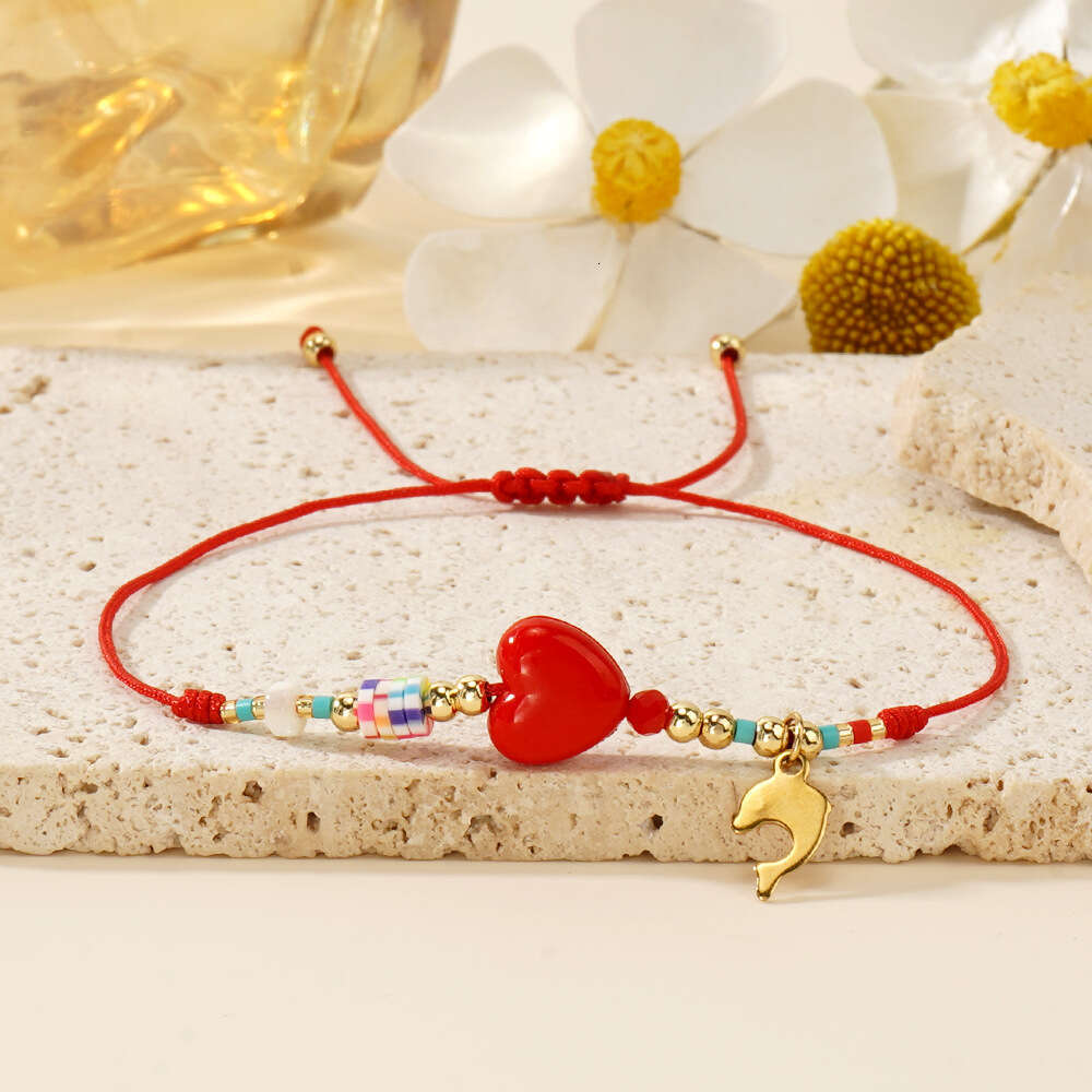 New Bohemian casual style colorful peach heart stainless steel palm LOVE fashion tag bracelet