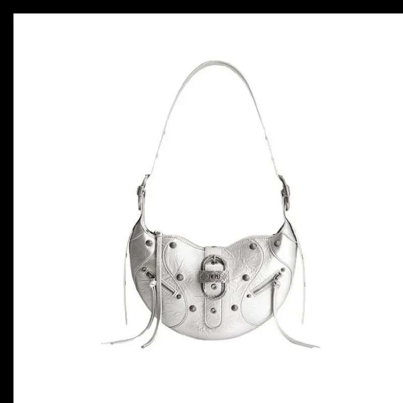 Stylish Underarm New Horn Commuter Leather Motorcycle Designer Trend Fringe Light Women's Shoulder Bag