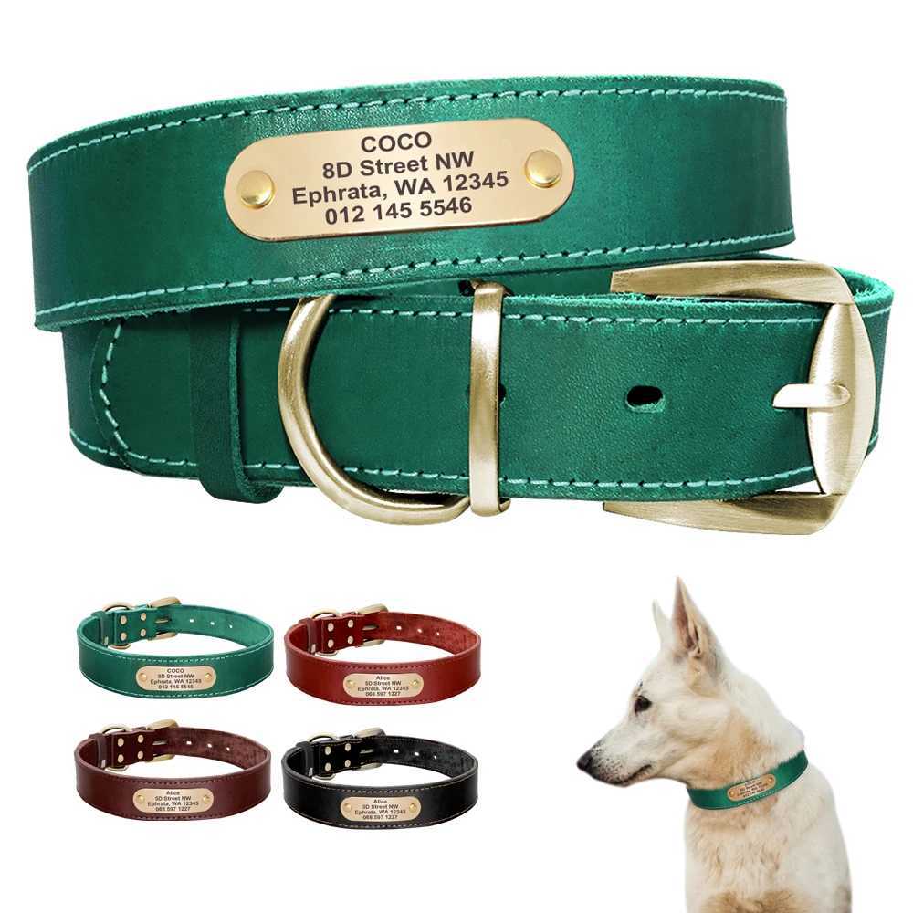 Custom Leather Dog Collar Pitbull Personized Dog Collars Free Ened Pet ID Necklace Adjustable for Small Medium Large Dogs W250219