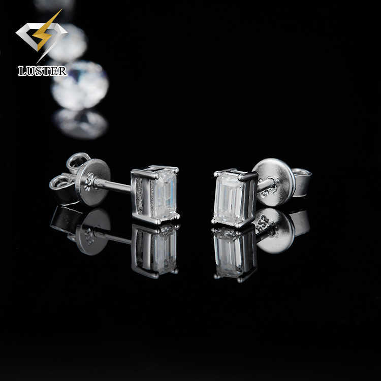 Fine S925 Sterling Silver Rectangle Moissanite Stud Earrings Vvs D Moissanite Earrings for Women