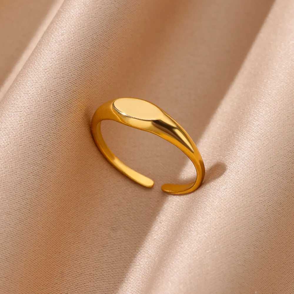 Stainless Steel Oval Rings For Women Men Open Adjustable Gold Color Finger Rings Wedding Fashion Jewelry Gift anillos mujerXJ250219