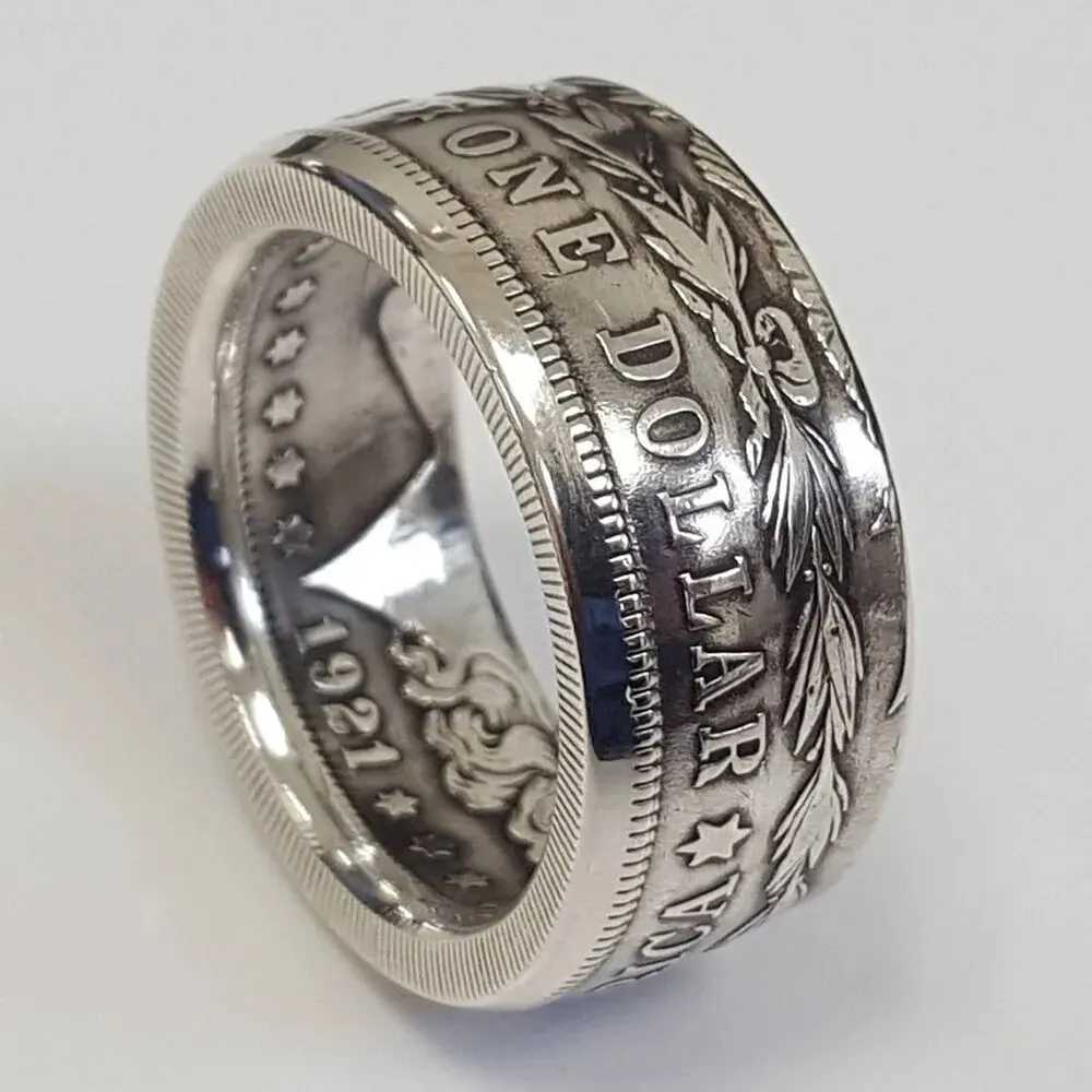 Morgan Silver Dollar Coin Ring Heads Silver Plated Handmade Women Men Vintage Punk Personality Coin Rings Fashion JewelryXJ250219