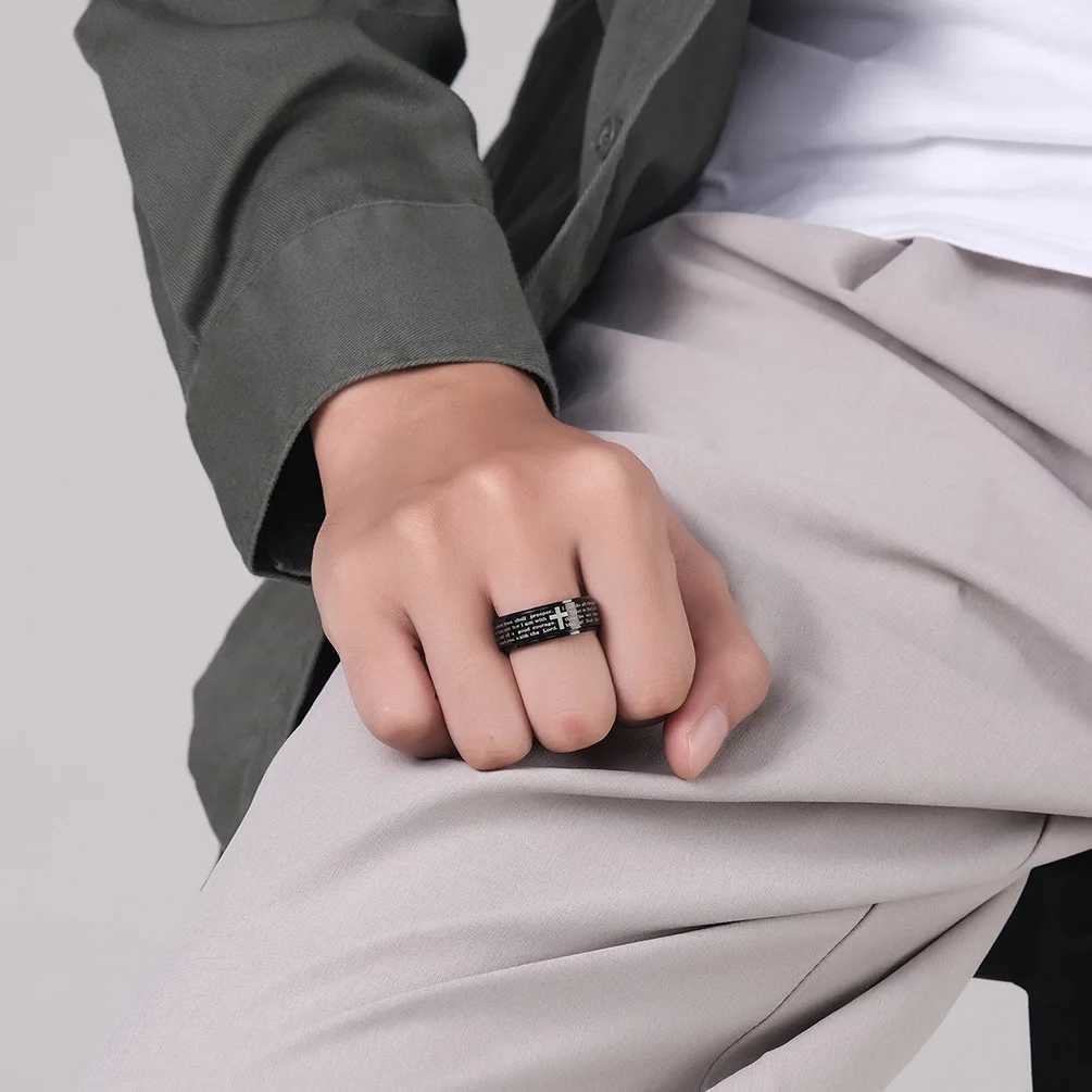 Stainless Steel Anxiety Rings For Men Women Christian Cross Religious Spinner Chain Rings Anti Stress Retro Amulet JewelryXJ250219