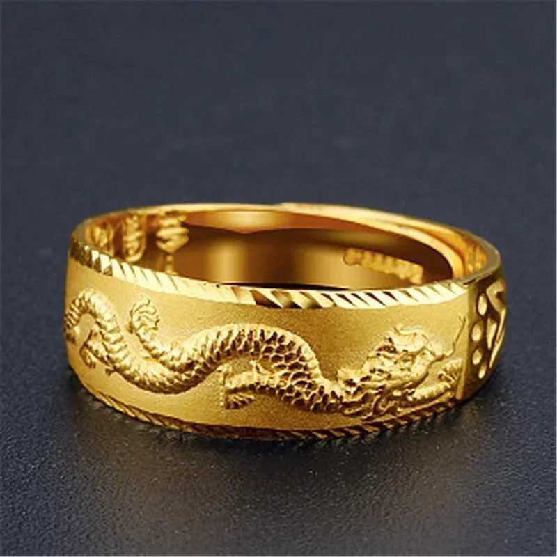 24k Gold Ring for Man Luxury Engraving Dragon Adjustable Ring Fashion Jewelry Male Two Color Yellow/White Gold Finger Ring GiftXJ250219