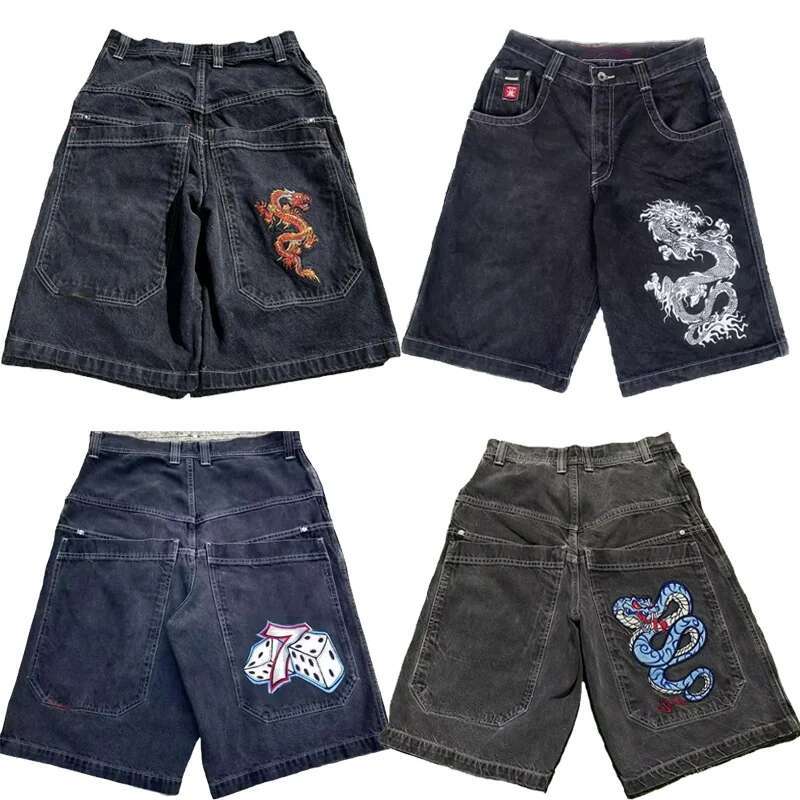 Summer New Y2K Loose Gothic Designer Denim Shorts With Pocket Embroidered Printed Denim Shorts For Gym 2000s Retro Street Hip Hop Men's And Women