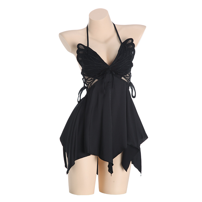 L313 underwear deep V plus chest pad sexy halter neck nightdress outer robe large size women