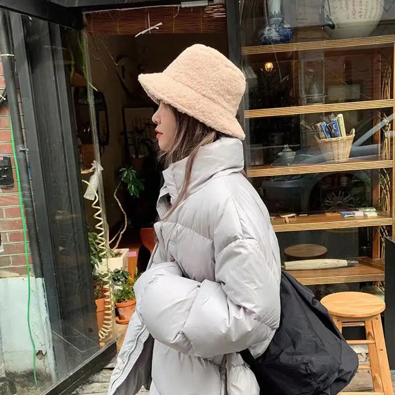 Winter Warm Solid Color Bucket Hat Men and Women Thickened Lamb Wool Simple Casual Panama Bob Cap Hats 250117