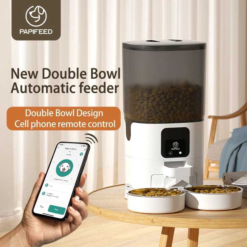 Dog Feeders PAPIFEED cat double bowl smart automatic feeder cat food dog food pet food dispenser 7L large capacity connect wifi timer dosing H250218