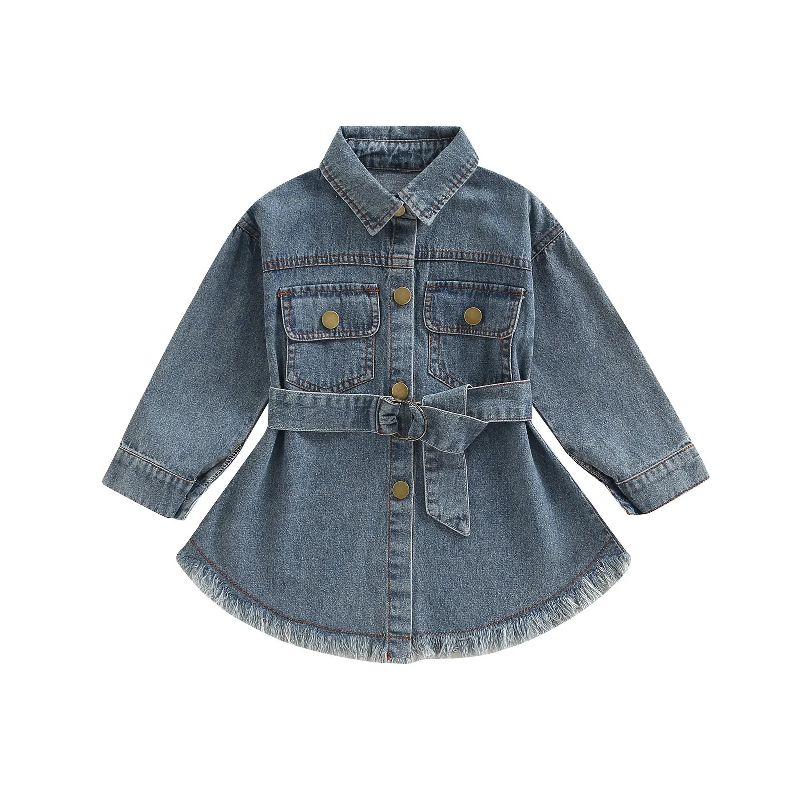 Citgeett Autumn Kids Girls Denim Dress and Waistband Blue Solid Color Long Sleeve Spring Clothes Suit 250219
