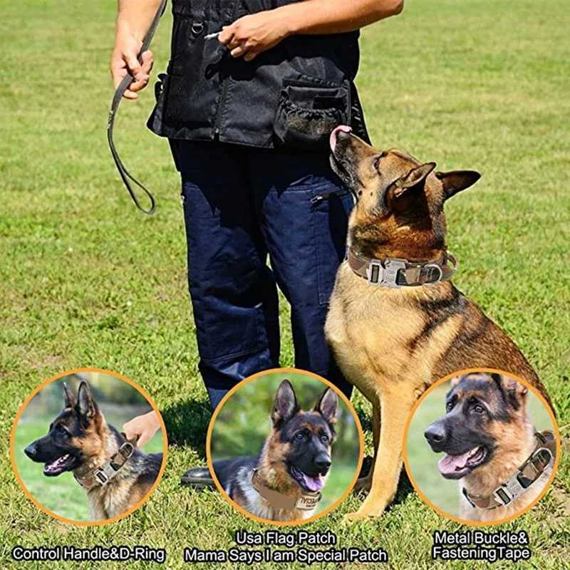 Military Tactical Dog Collar Leash Set Durable Pet Collar Retractable Leash Medium Large Dog German Shepherd Training AccessorieXJ250218