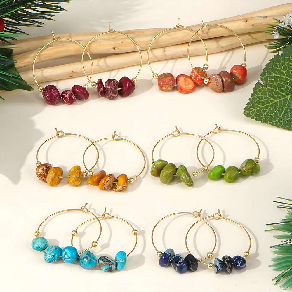 Geometric Large Circle Stainless Steel Red Emperor Crushed Half Versatile Stone Earrings
