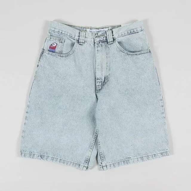 American Street Wear Hip-hop Retro Skull Pattern Designer Blue Loose Denim Gym Men's And Women's New High Waisted Basketball Shorts