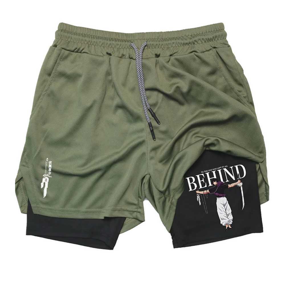 Anime Compression Shorts Summer Sportswear Men Gym 2 In Training Workout Male Fitness Sport Shorts W250219