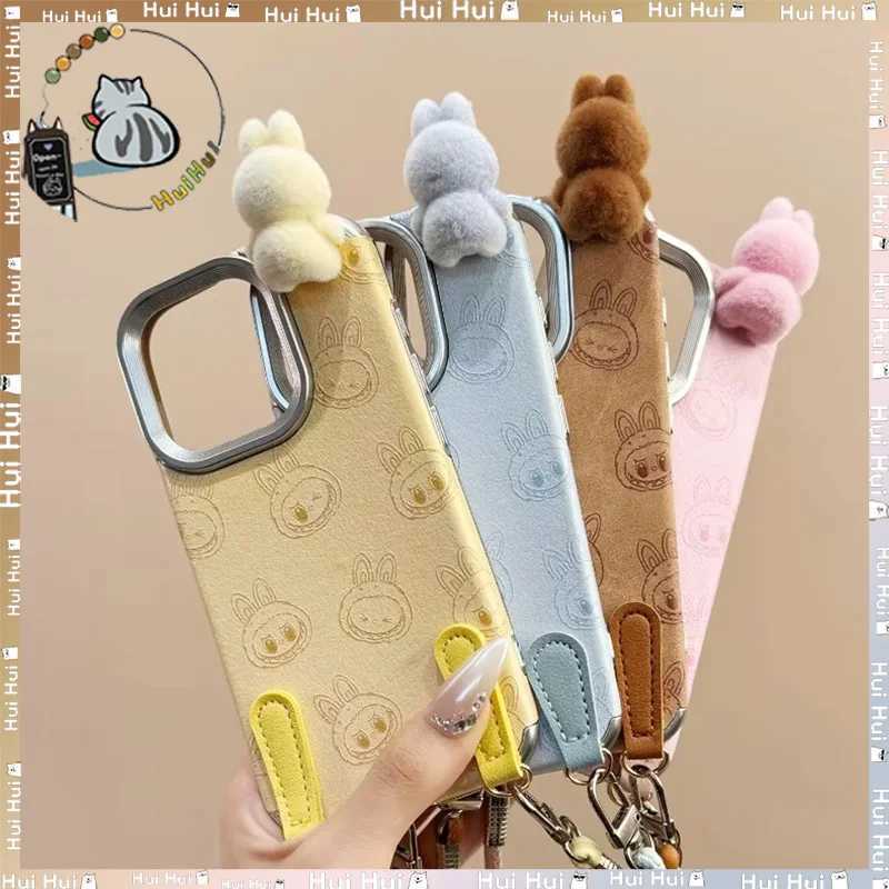 New Arrival New trendy doll Labubu anti-fall phone case 3D plush flocking doll non-cold hand anti-fall phone case Iphone 16/15 pro O250219