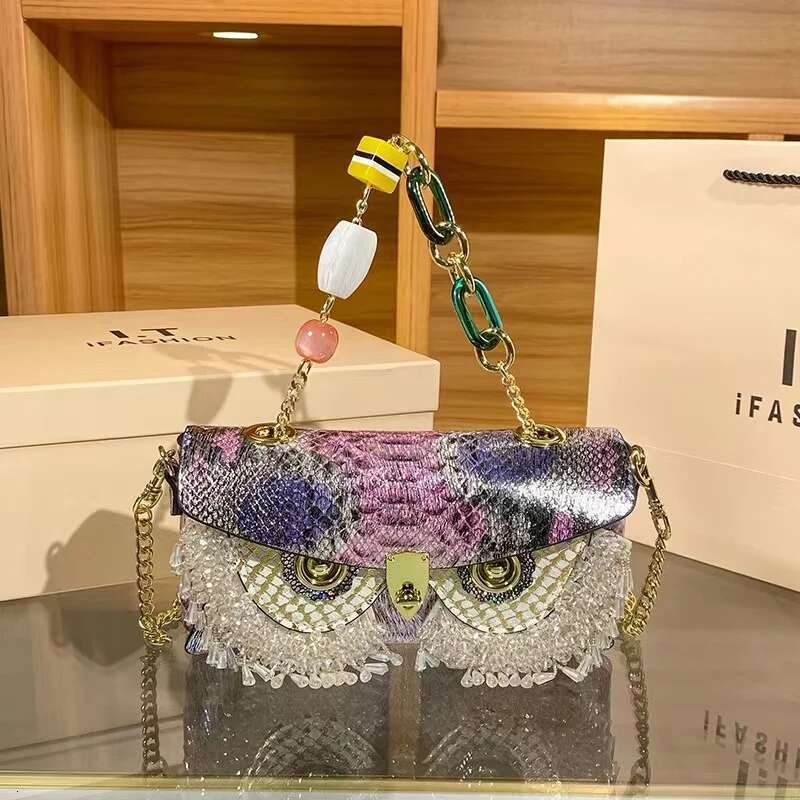Beaded Tassel Square Women Handbag High Quality Textured Leather Evening Wedding Party Clutch Purse Crossbody Bag