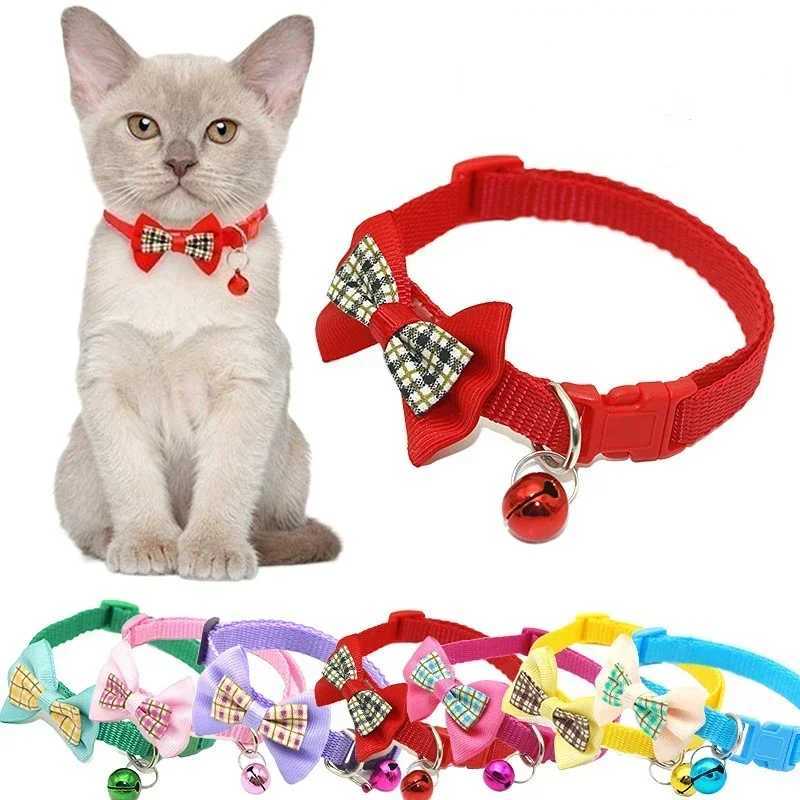 1Pcs Adjustable Lattice Bow Tie for Dogs Cats Beautiful Collar with Bell Christmas New Year Gift for Puppies Pet Accessories W250219