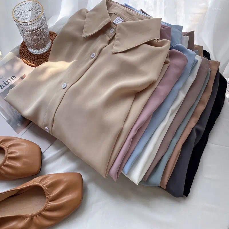 Women's Blouses Korean Fashion Shirt Solid Color Chiffon Blouse White LongSleeve Tops Spring 2025 Niche Loose Women Plus Sizes