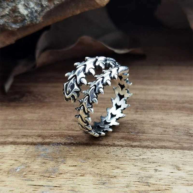 2022 New In Fashion Mens Euro American Alloy Ring Retro Geometric Spine Adjustable Ring Halloween Jewelry Party GiftXJ250219